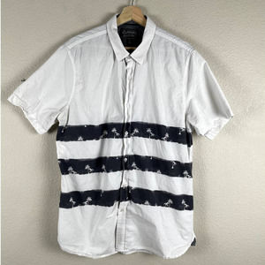 𝅺american‎ Rag Shirt White Black Palm Tree Print  Button Up Cotton Size X Large
